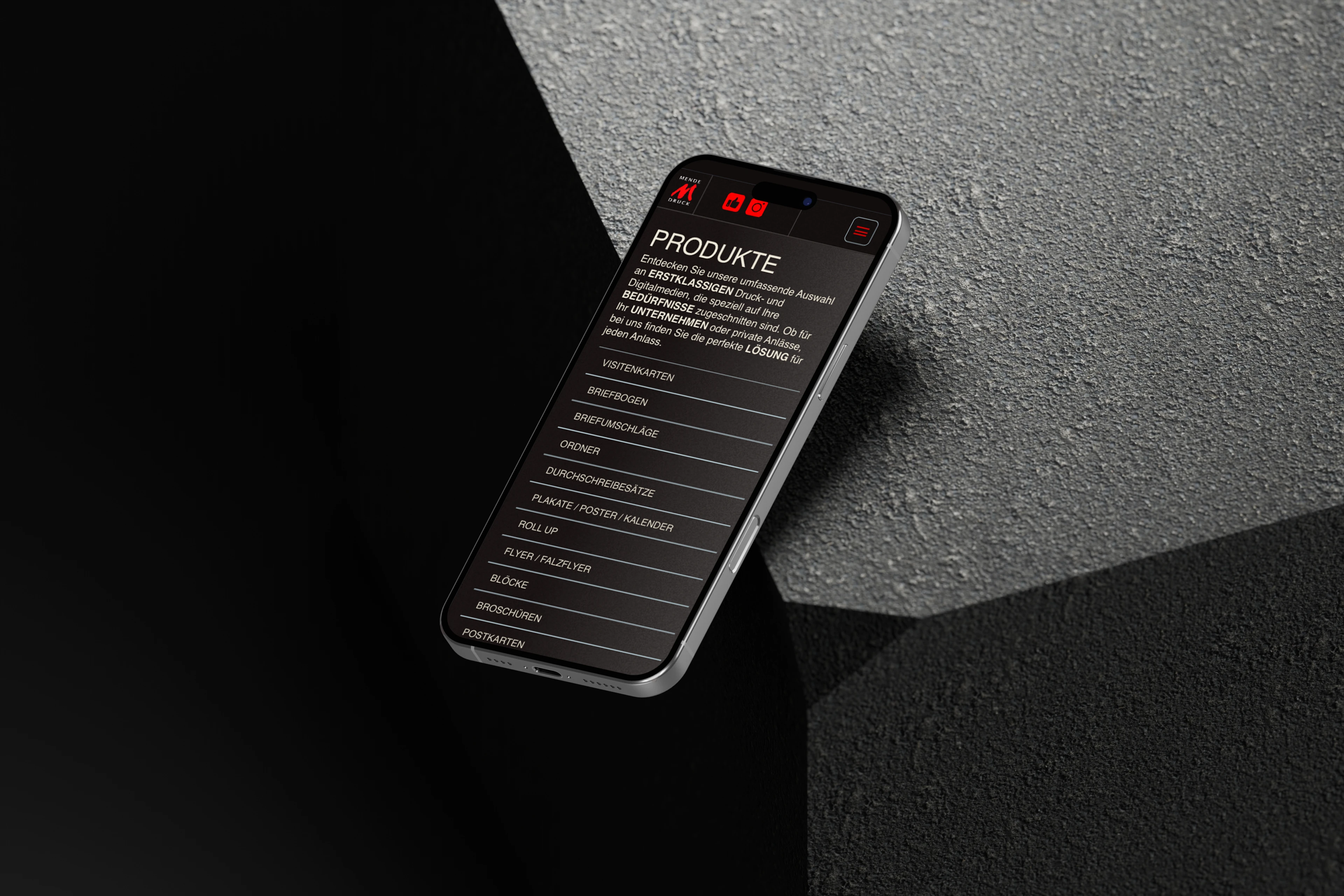 Produkte von Mende Druck auf Smartphone