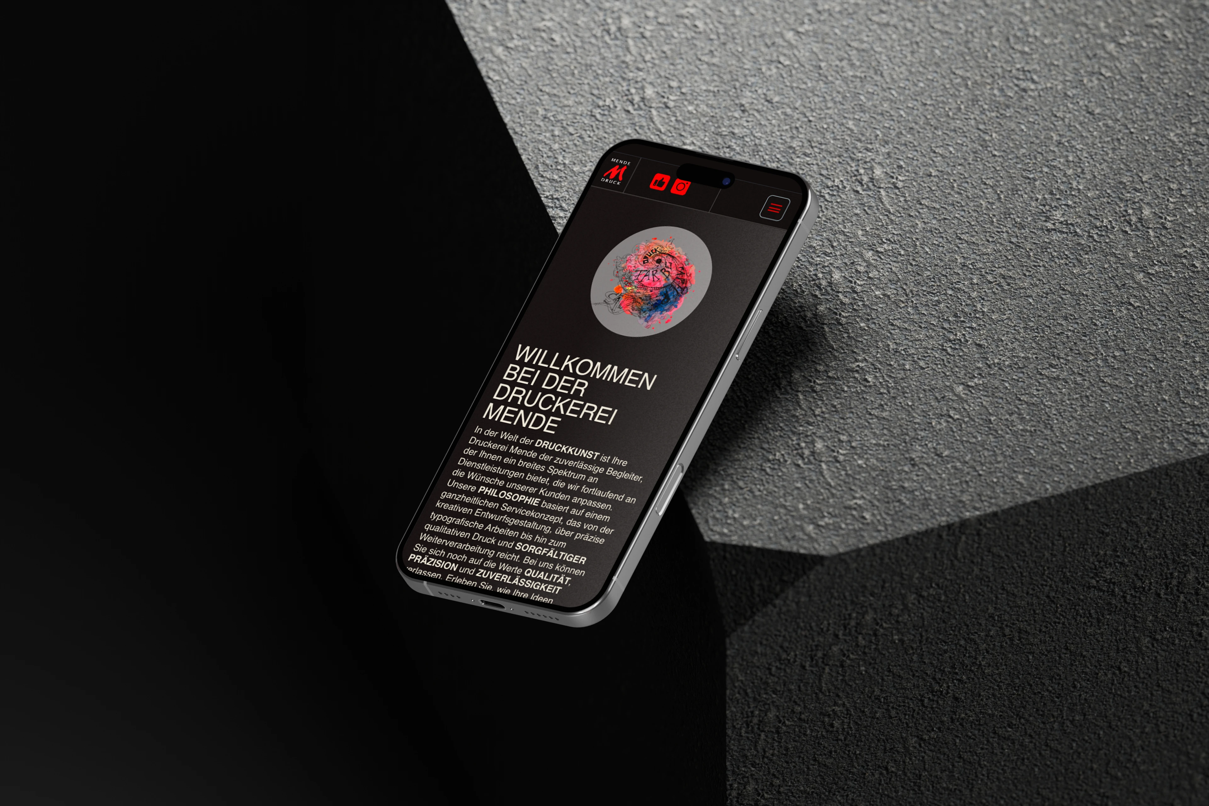 Mobile Ansicht der Mende Druck Website